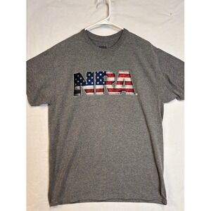 NRA Mens American Flag Graphic T-Shirt Heather Gray Short Sleeve Tee Large